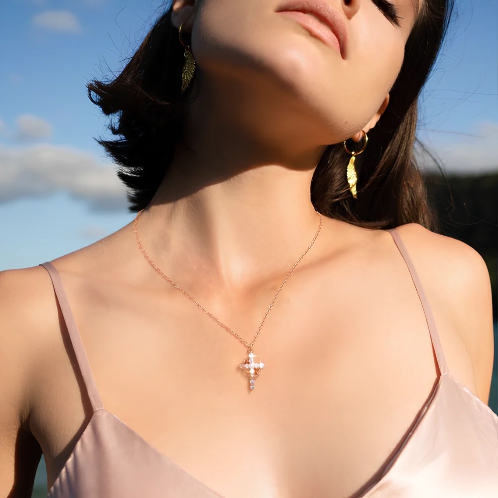 Crown with Cross Pendant Necklace - Image 3