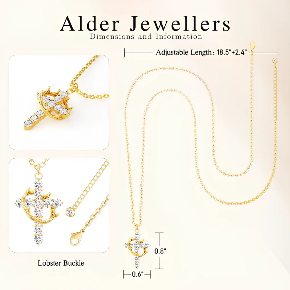 Crown with Cross Pendant Necklace - Image 4