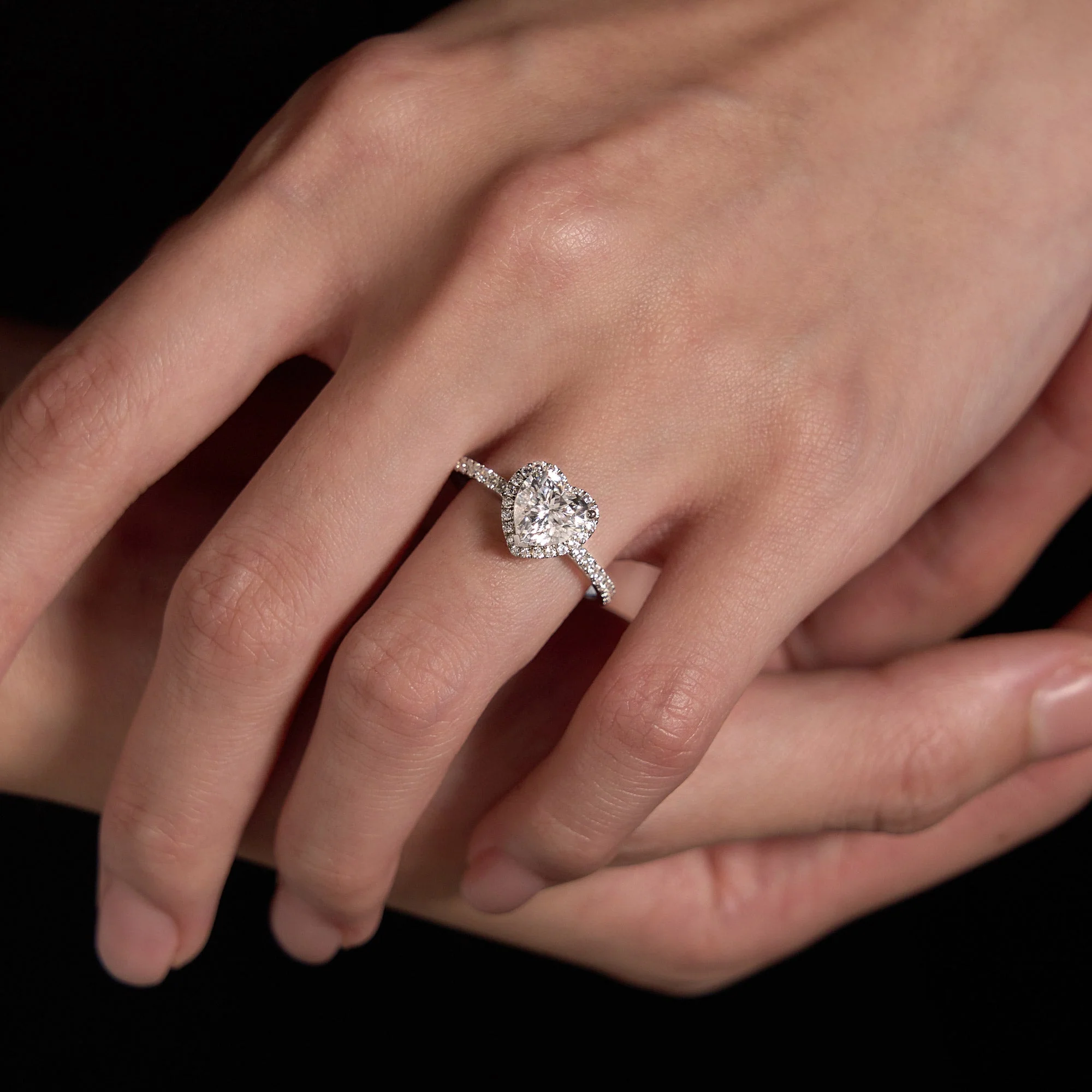 Heart Moissanite Halo Ring with Pavé Band - Image 8
